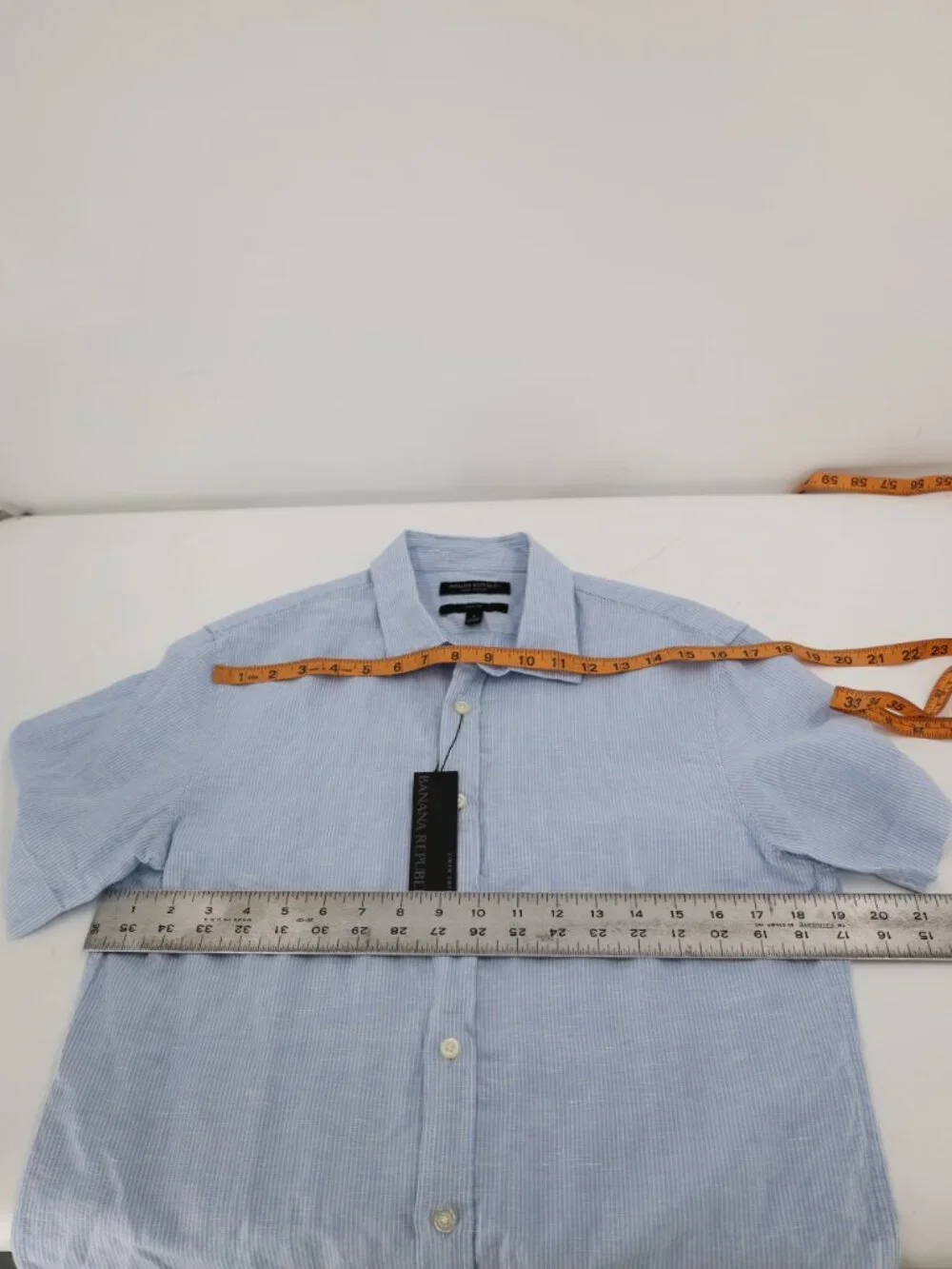 NWT Banana Republic Shirt Mens Small Linen Cotton Slim Fit Striped Short Sleeve